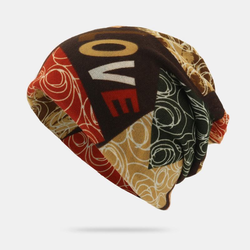 Unisex Letter Print Twist Huer Beanie Hat