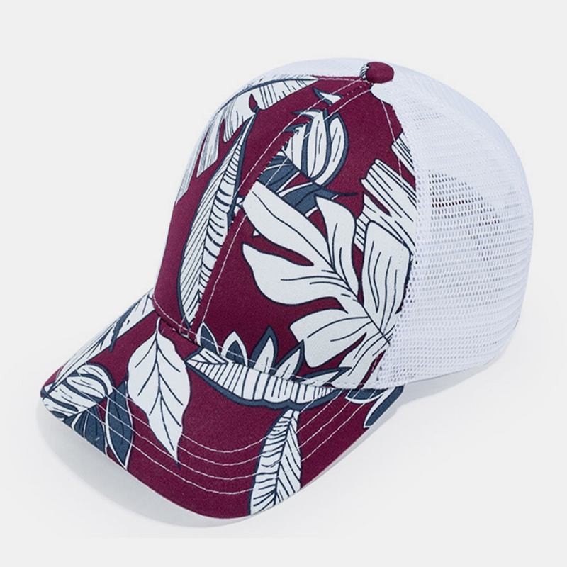 Unisex Mesh Åndbar Modeblomsterblad Trykt Feriesolsejl Baseballhat