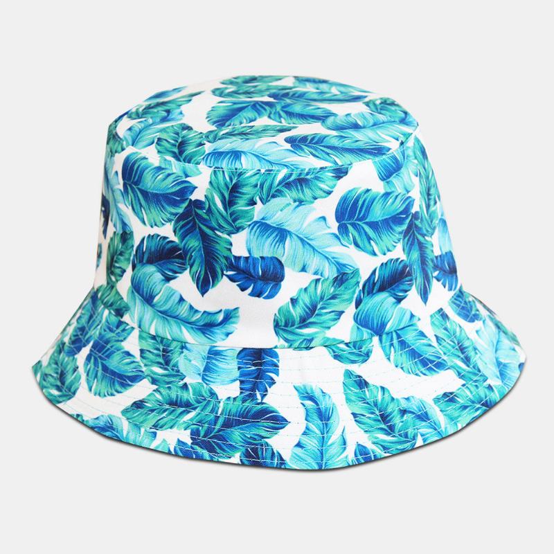 Unisex Overlay Blade Print Vendbar Bucket Huer Dobbelt-side-wear Solhat Sommerrejse Strandhat