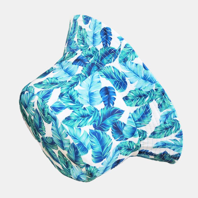 Unisex Overlay Blade Print Vendbar Bucket Huer Dobbelt-side-wear Solhat Sommerrejse Strandhat