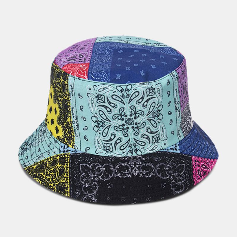 Unisex Overlay Cashew-print Bøttehat Blandede Farvesømme Casual Solskyggehat