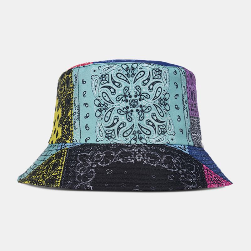 Unisex Overlay Cashew-print Bøttehat Blandede Farvesømme Casual Solskyggehat