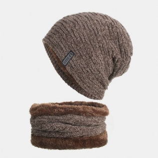 Unisex Plus Velvet Horisontal Lodret Stribet Mønster Strikket Huer Tørklæde Sæt Casual Udendørs Vindtæt Varm Elastisk Bib Beanie Hat