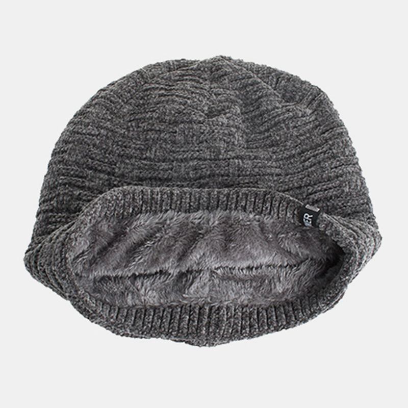 Unisex Plus Velvet Horisontal Lodret Stribet Mønster Strikket Huer Tørklæde Sæt Casual Udendørs Vindtæt Varm Elastisk Bib Beanie Hat