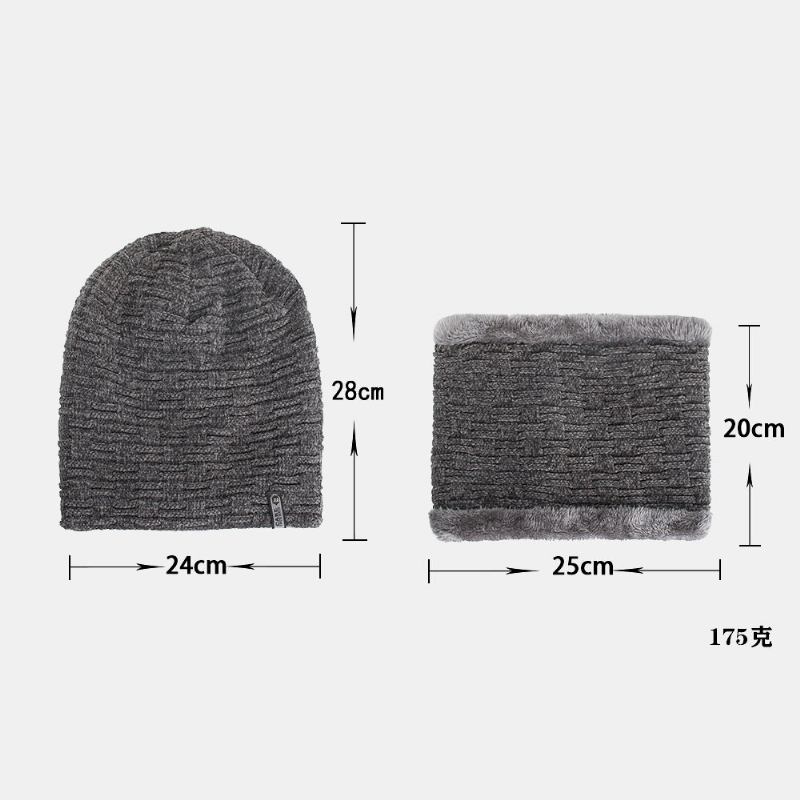 Unisex Plus Velvet Horisontal Lodret Stribet Mønster Strikket Huer Tørklæde Sæt Casual Udendørs Vindtæt Varm Elastisk Bib Beanie Hat