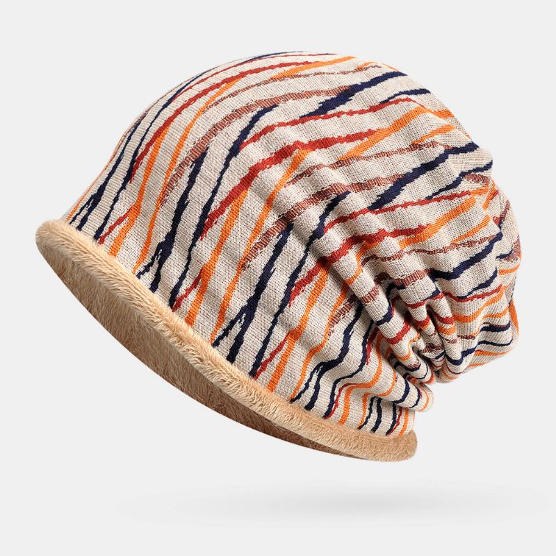 Unisex Plus Velvet Thickness Hold Warm Ridning Outdoot Stripe Mønster Multi-purpose Tørklæde Hovedbeklædning Beanie