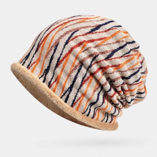 Unisex Plus Velvet Thickness Hold Warm Ridning Outdoot Stripe Mønster Multi-purpose Tørklæde Hovedbeklædning Beanie