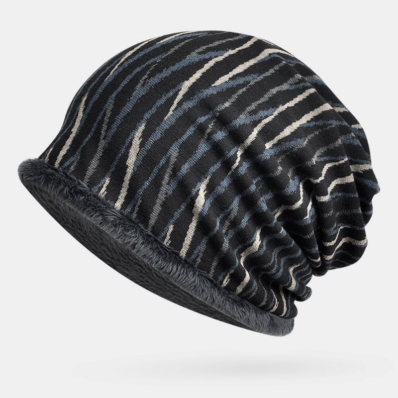 Unisex Plus Velvet Thickness Hold Warm Ridning Outdoot Stripe Mønster Multi-purpose Tørklæde Hovedbeklædning Beanie