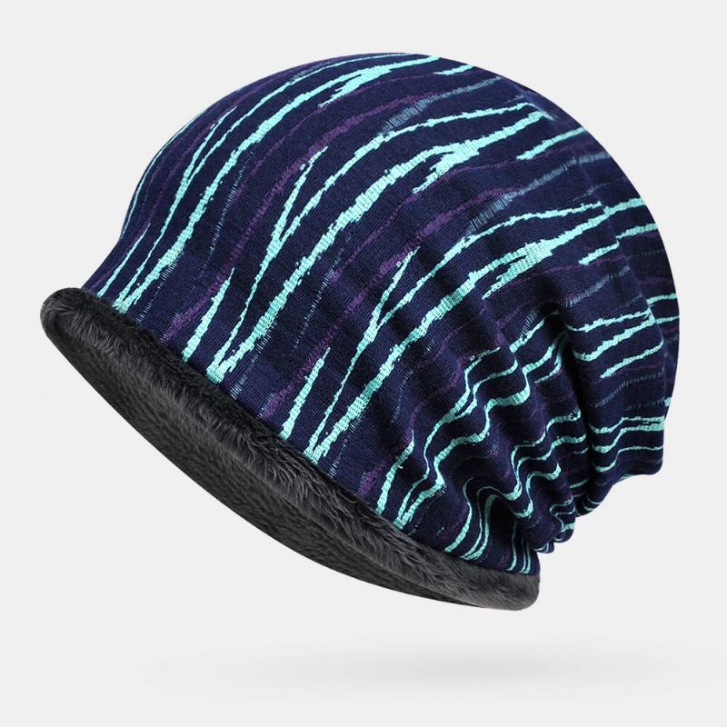 Unisex Plus Velvet Thickness Hold Warm Ridning Outdoot Stripe Mønster Multi-purpose Tørklæde Hovedbeklædning Beanie