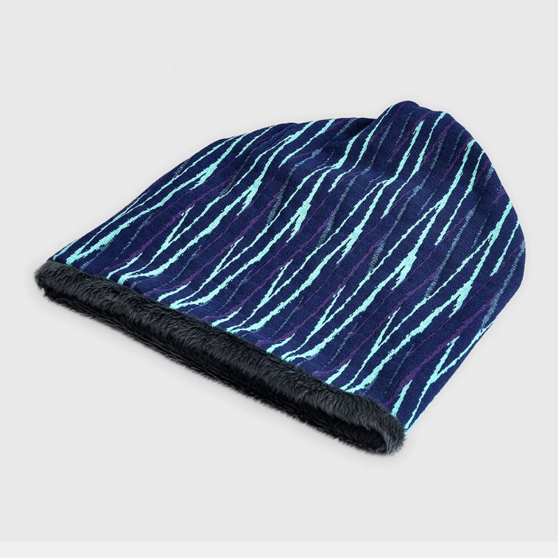 Unisex Plus Velvet Thickness Hold Warm Ridning Outdoot Stripe Mønster Multi-purpose Tørklæde Hovedbeklædning Beanie