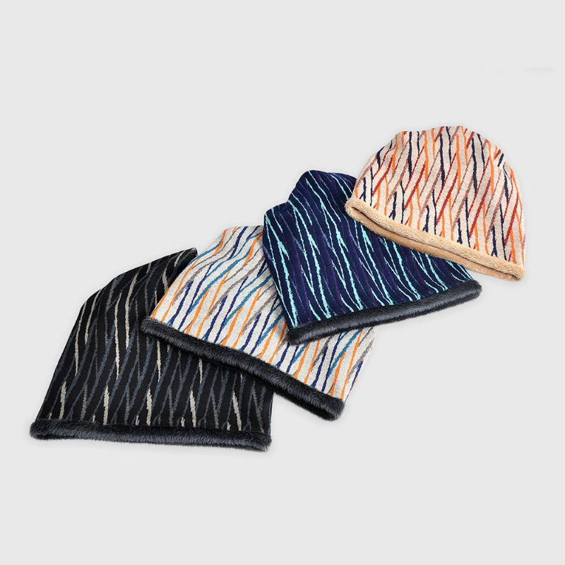 Unisex Plus Velvet Thickness Hold Warm Ridning Outdoot Stripe Mønster Multi-purpose Tørklæde Hovedbeklædning Beanie