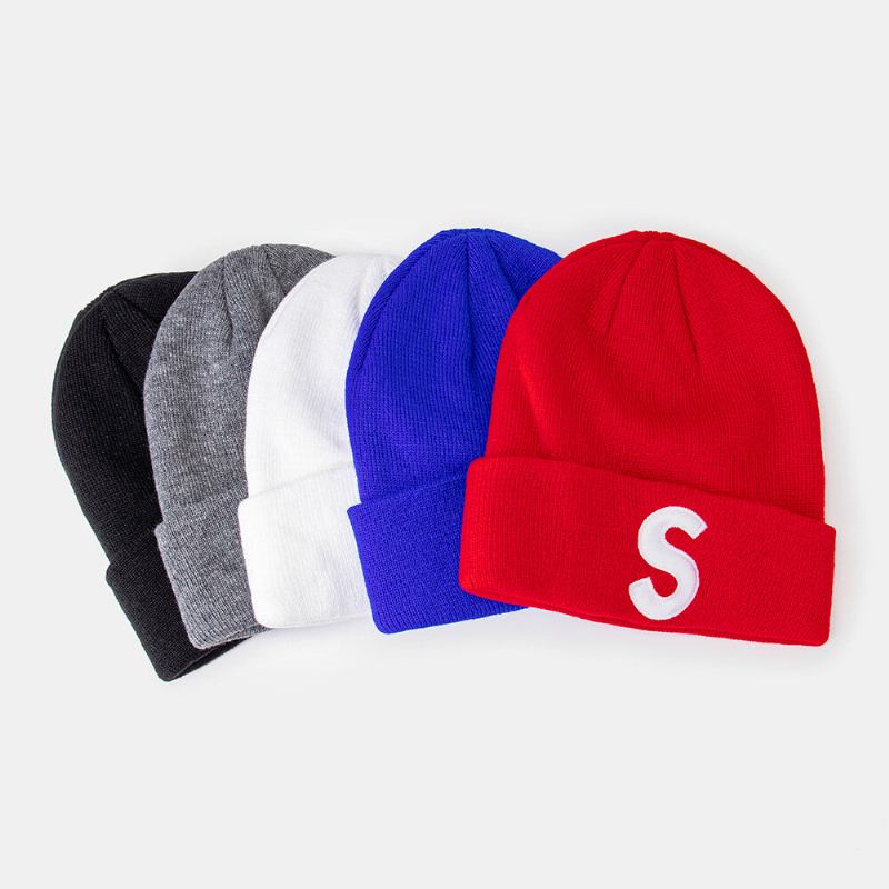 Unisex Plys S-brev Broderet Hip-hop Varm Beanie Uden Kanter Udlejer Kasket Strikket Hue