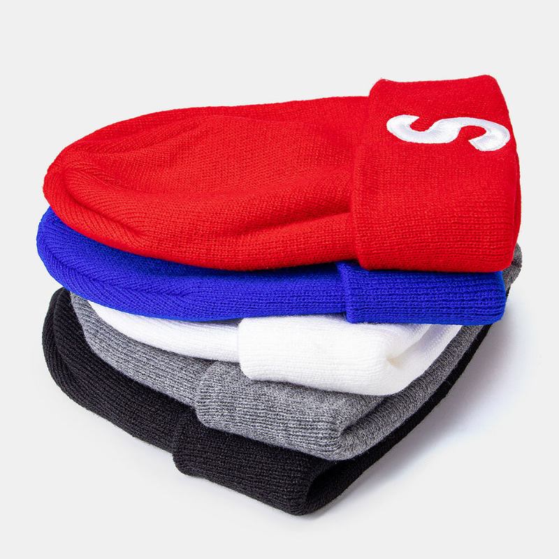 Unisex Plys S-brev Broderet Hip-hop Varm Beanie Uden Kanter Udlejer Kasket Strikket Hue