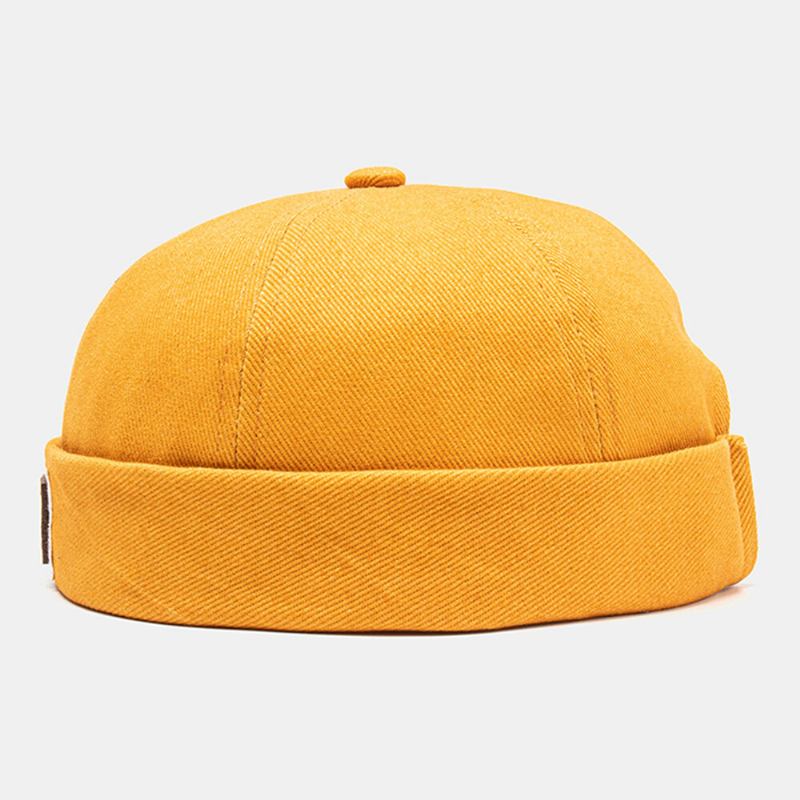 Unisex Polyester Bomuld Ensfarvet Nitte Pu Label All-match Brimless Beanie Udlejer Kasket Skull Cap