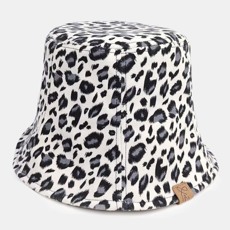 Unisex Polyester Bomuld Overlay Leopardmønster Bogstavlabel All-match Sunshade Bucket Hat