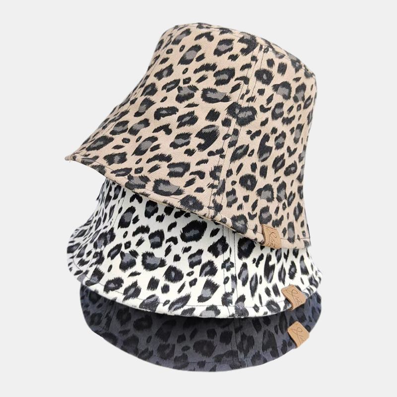 Unisex Polyester Bomuld Overlay Leopardmønster Bogstavlabel All-match Sunshade Bucket Hat