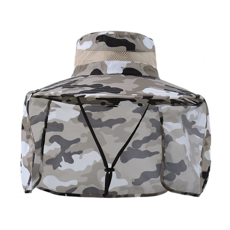 Unisex Polyester Camouflage Casual Udendørs Åndbar Kant Forlænget Foldbar Hurtigtørrende Solskærm Bucket Hats