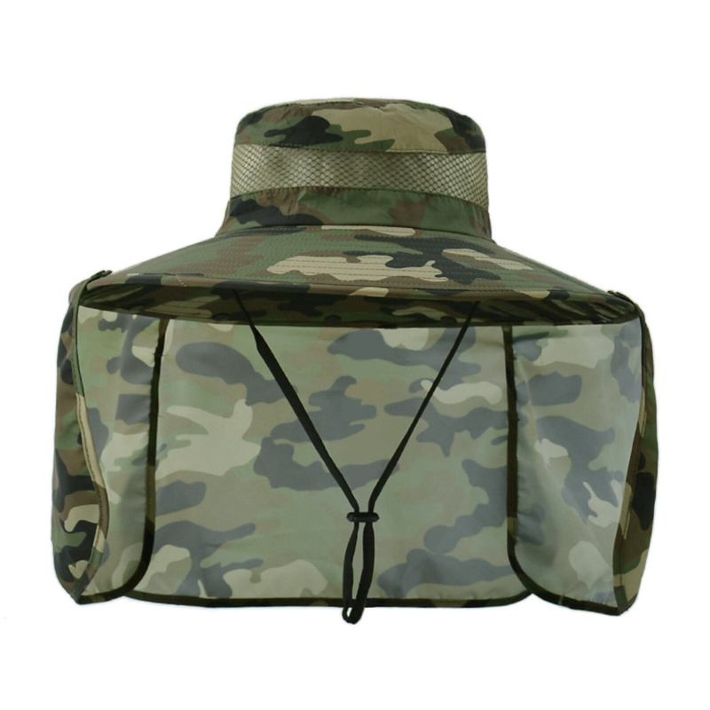 Unisex Polyester Camouflage Casual Udendørs Åndbar Kant Forlænget Foldbar Hurtigtørrende Solskærm Bucket Hats