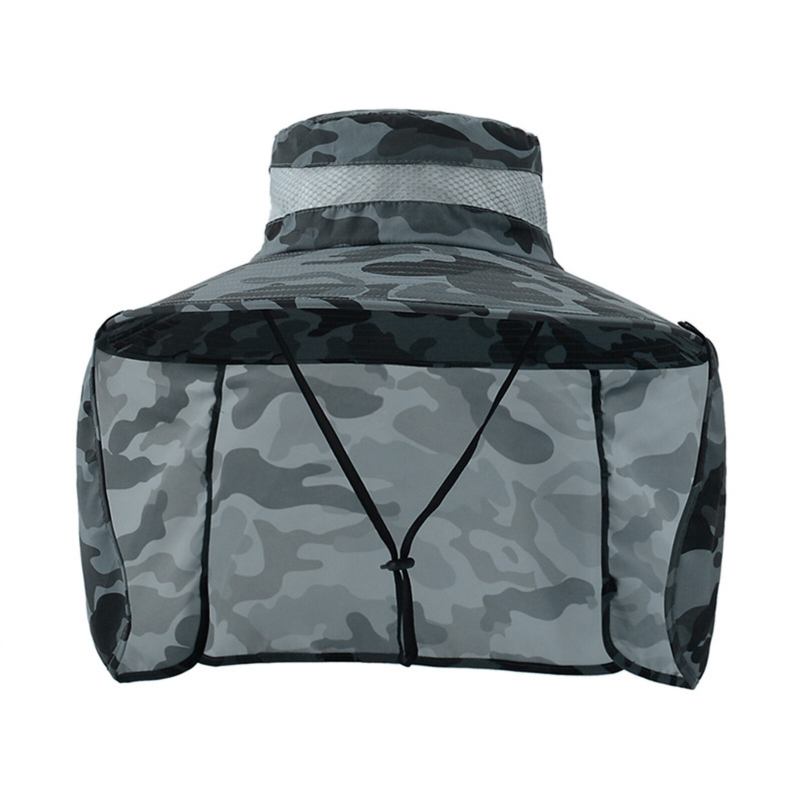 Unisex Polyester Camouflage Casual Udendørs Åndbar Kant Forlænget Foldbar Hurtigtørrende Solskærm Bucket Hats