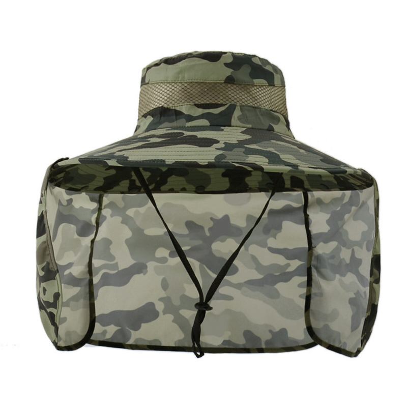 Unisex Polyester Camouflage Casual Udendørs Åndbar Kant Forlænget Foldbar Hurtigtørrende Solskærm Bucket Hats