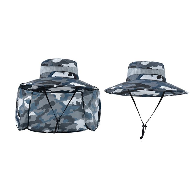 Unisex Polyester Camouflage Casual Udendørs Åndbar Kant Forlænget Foldbar Hurtigtørrende Solskærm Bucket Hats