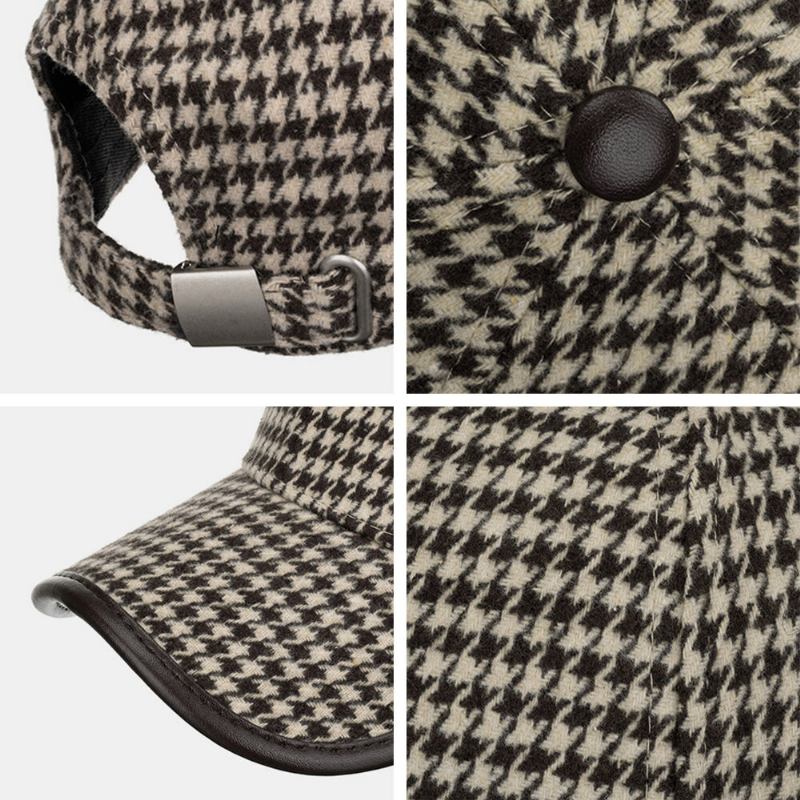 Unisex Polyester Houndstooth Mønster Baseballkasket Britisk Retro Sommer Solskærm Justerbar Hat