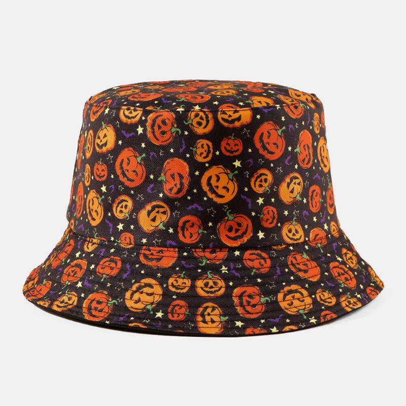 Unisex Pumpkin Ghost Skull Mønster Halloween Bucket Huer Casual Funny Foldbar Solskærmshat