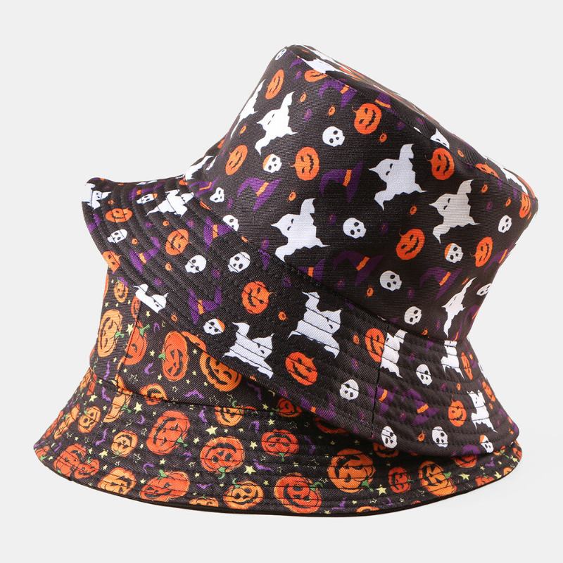 Unisex Pumpkin Ghost Skull Mønster Halloween Bucket Huer Casual Funny Foldbar Solskærmshat