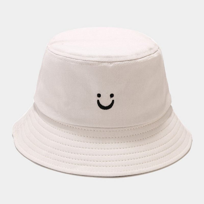 Unisex Smile Face Broderi Bucket Huer Sommerrejse Wild Sunshade Beach Hat