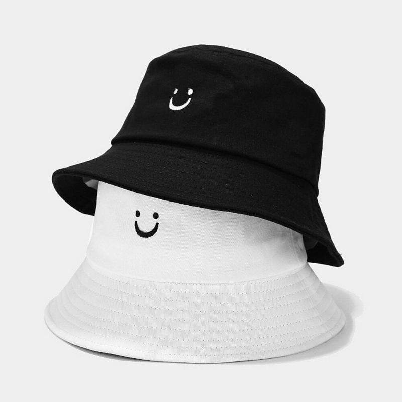 Unisex Smile Face Broderi Bucket Huer Sommerrejse Wild Sunshade Beach Hat