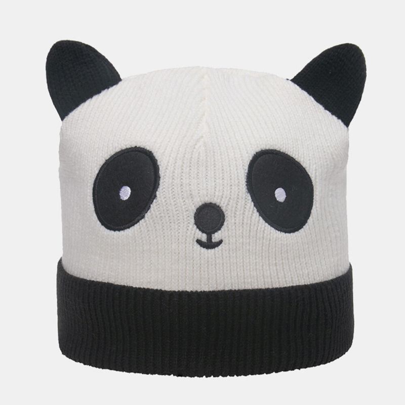 Unisex Strik Huer Tegneserie Panda Hoved Form Broderi Mode Varme Flanger Hue Hat