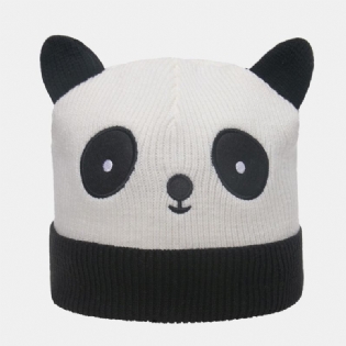 Unisex Strik Huer Tegneserie Panda Hoved Form Broderi Mode Varme Flanger Hue Hat