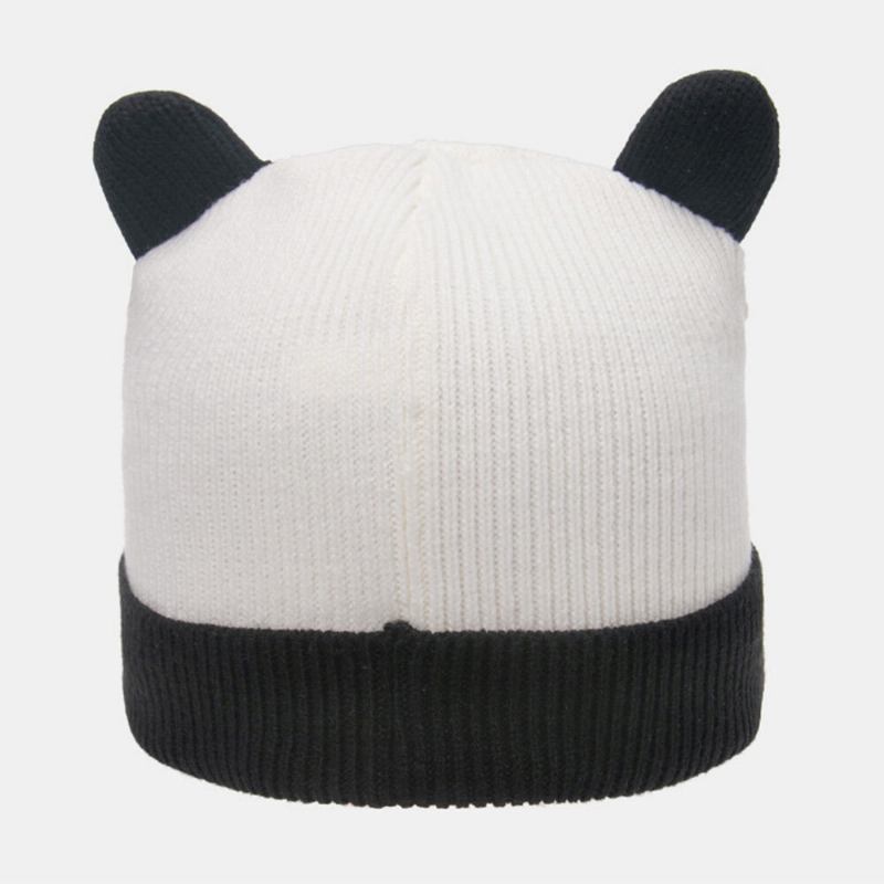 Unisex Strik Huer Tegneserie Panda Hoved Form Broderi Mode Varme Flanger Hue Hat