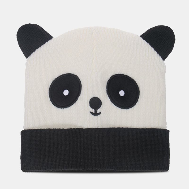 Unisex Strik Huer Tegneserie Panda Hoved Form Broderi Mode Varme Flanger Hue Hat