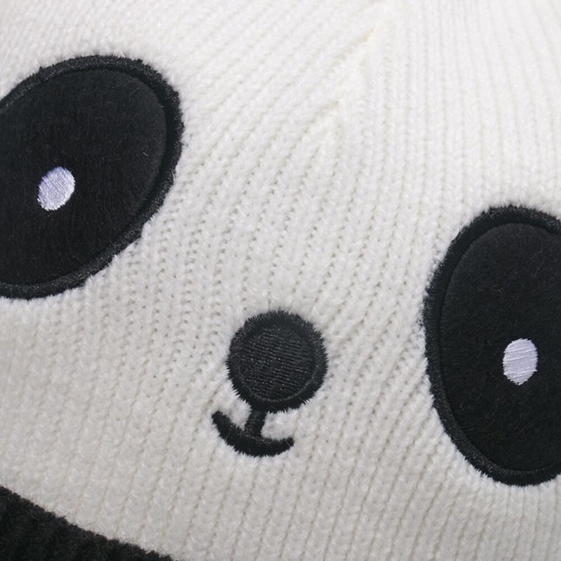 Unisex Strik Huer Tegneserie Panda Hoved Form Broderi Mode Varme Flanger Hue Hat