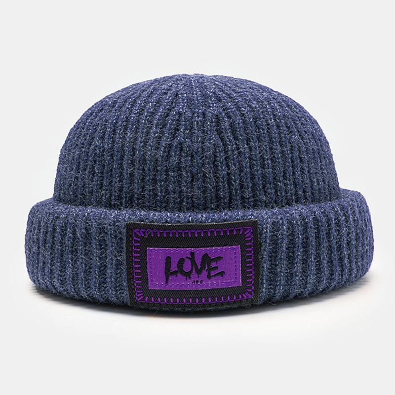 Unisex Strikhue Brevmønster Patch Kantløs Flanging Udendørs Varme Beanie Udlejer Kasket Skull Cap