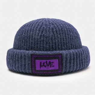 Unisex Strikhue Brevmønster Patch Kantløs Flanging Udendørs Varme Beanie Udlejer Kasket Skull Cap