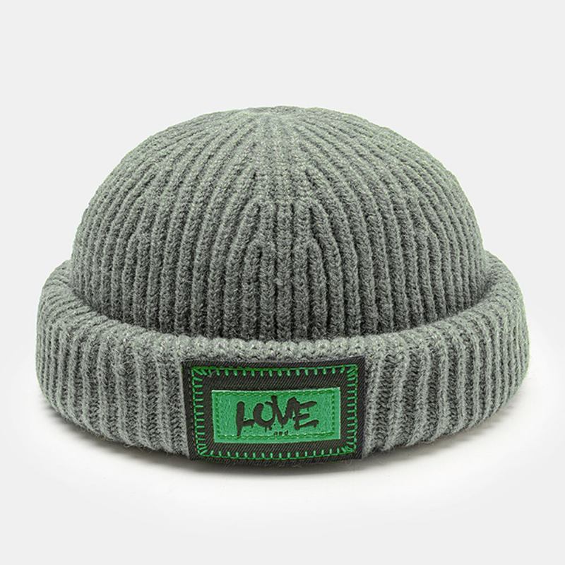 Unisex Strikhue Brevmønster Patch Kantløs Flanging Udendørs Varme Beanie Udlejer Kasket Skull Cap