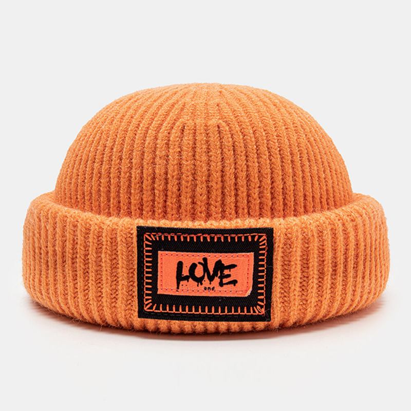 Unisex Strikhue Brevmønster Patch Kantløs Flanging Udendørs Varme Beanie Udlejer Kasket Skull Cap