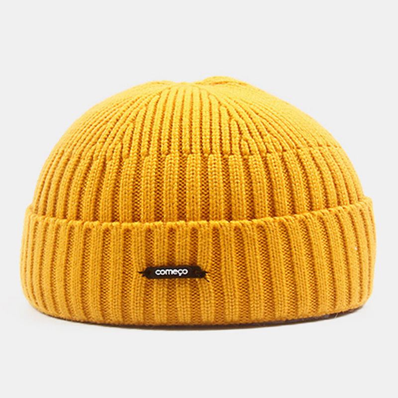 Unisex Strikket Ensfarvet Brevlabel Kuppel Matchende Uden Skygge Beanie Udlejer Kasket Skull Cap