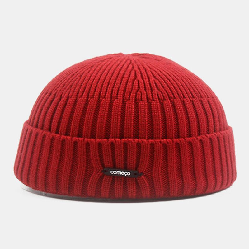 Unisex Strikket Ensfarvet Brevlabel Kuppel Matchende Uden Skygge Beanie Udlejer Kasket Skull Cap