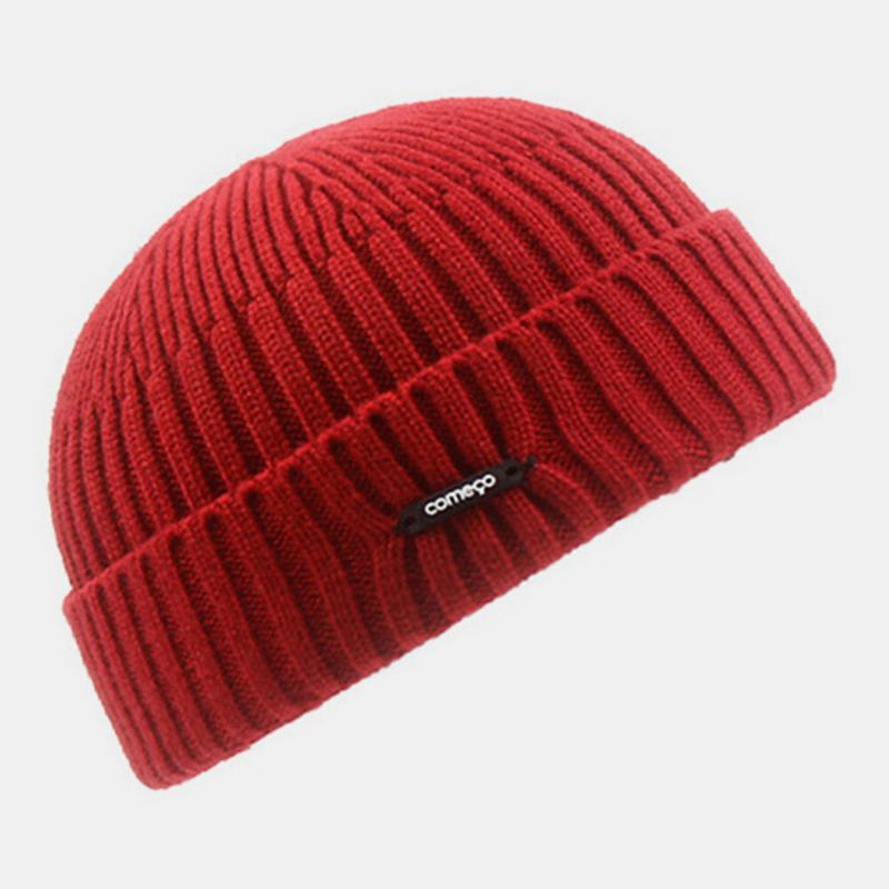 Unisex Strikket Ensfarvet Brevlabel Kuppel Matchende Uden Skygge Beanie Udlejer Kasket Skull Cap