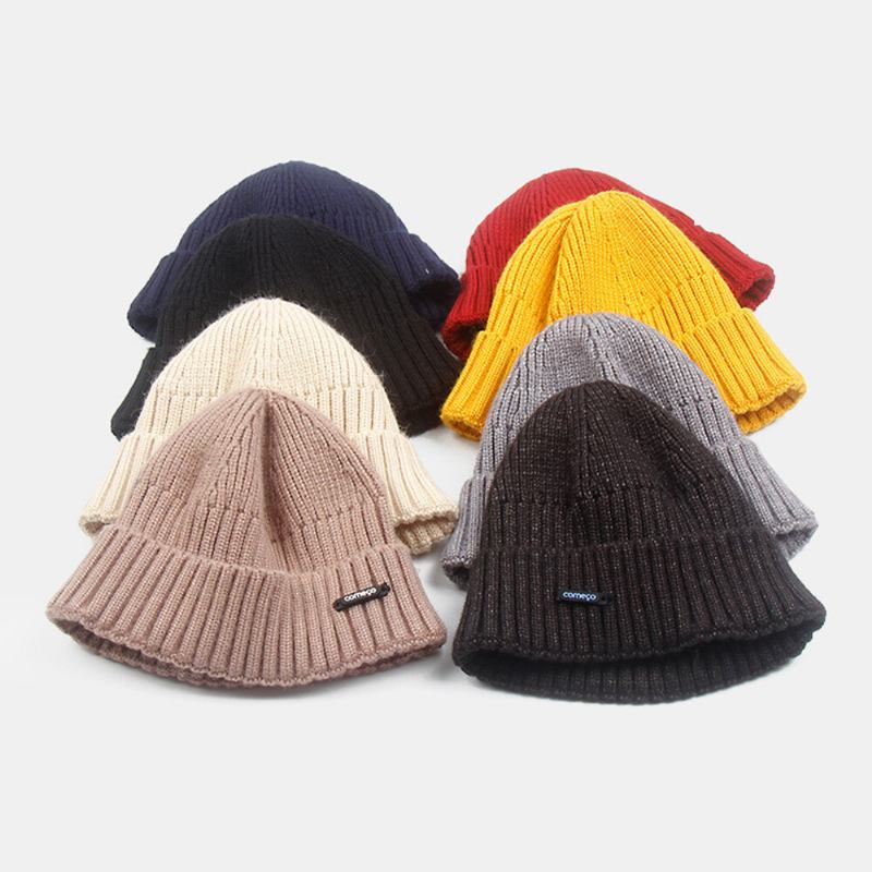 Unisex Strikket Ensfarvet Brevlabel Kuppel Matchende Uden Skygge Beanie Udlejer Kasket Skull Cap