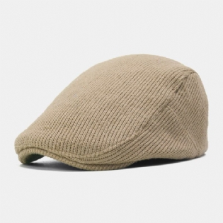 Unisex Strikket Ensfarvet Justerbar Avisbøttehat Vintage Åndbar Baret Flad Kasket