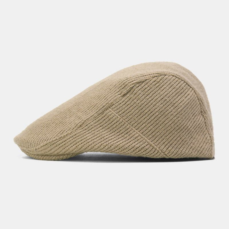 Unisex Strikket Ensfarvet Justerbar Avisbøttehat Vintage Åndbar Baret Flad Kasket