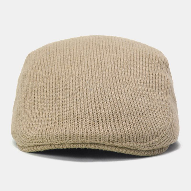 Unisex Strikket Ensfarvet Justerbar Avisbøttehat Vintage Åndbar Baret Flad Kasket