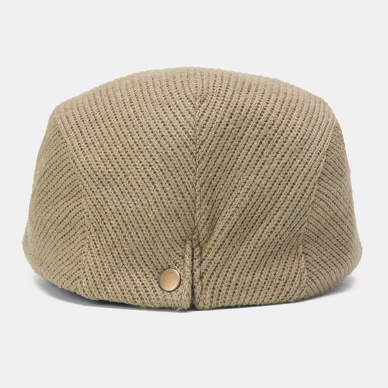 Unisex Strikket Ensfarvet Justerbar Avisbøttehat Vintage Åndbar Baret Flad Kasket