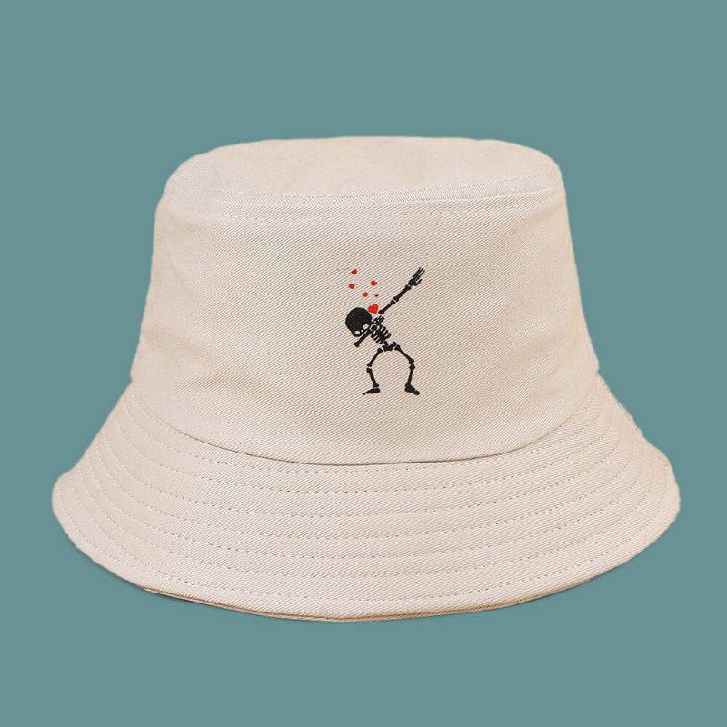 Unisex Tegneserie Kærlighedsskalletryk Twill Kasket Bomuld Ensfarvet Mode Solbeskyttelse Bucket Hat