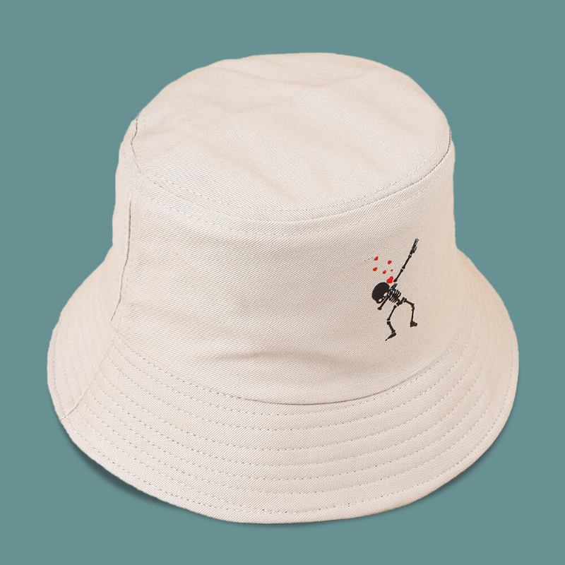 Unisex Tegneserie Kærlighedsskalletryk Twill Kasket Bomuld Ensfarvet Mode Solbeskyttelse Bucket Hat