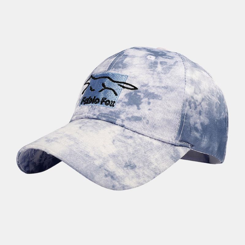 Unisex Tie-dye Ivy Kasket Little Fox Broderimønster Udendørs Solsejl Afslappet Justerbar Kasket Baseballhatte